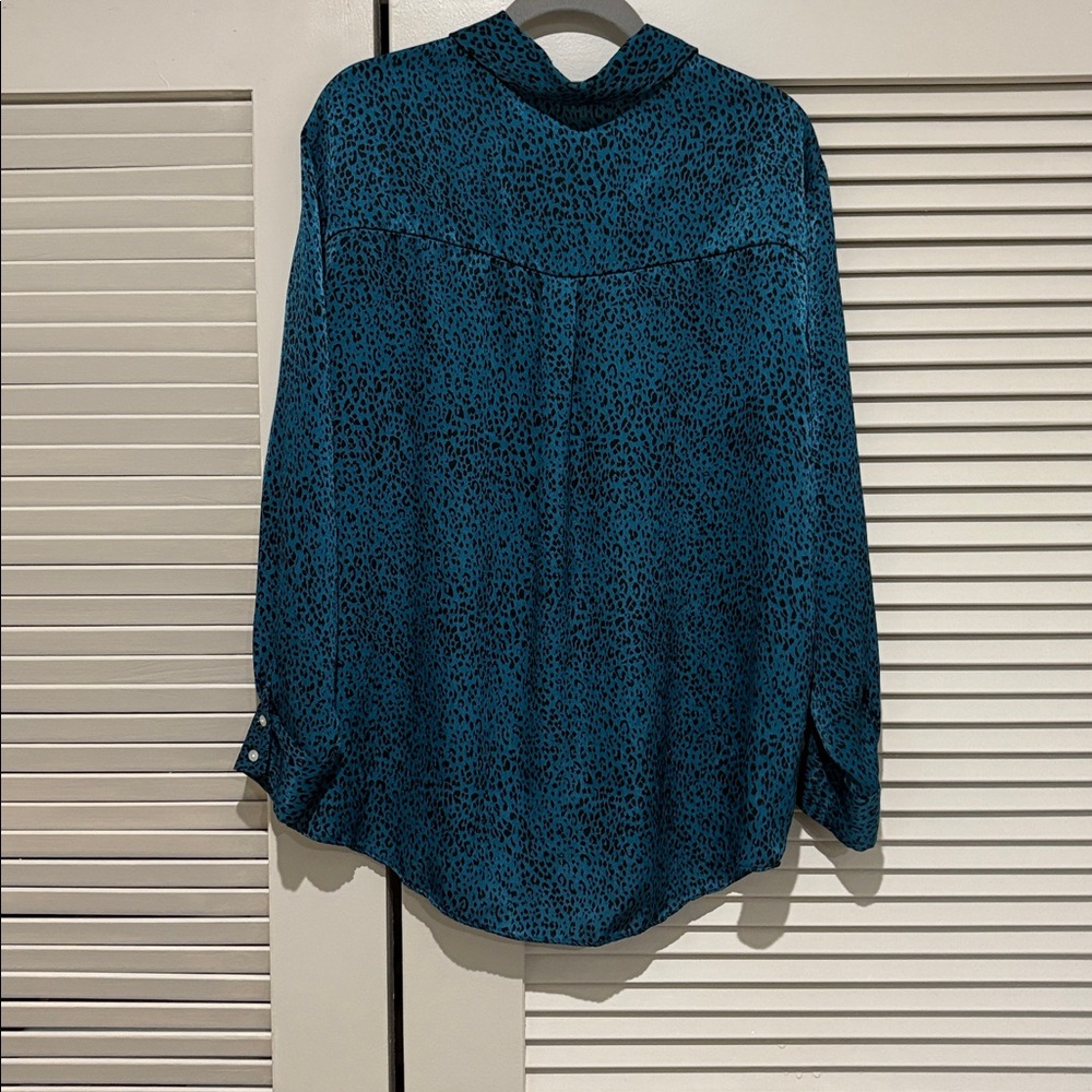 ZARA Teal and Black Animal Print Blouse